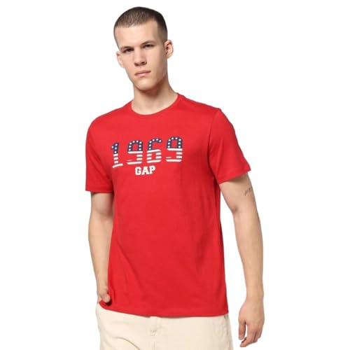Men's Logo Print Slim Fit Crew Neck T-Shirt, Red, L
