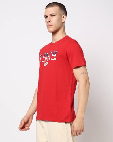 Men's Logo Print Slim Fit Crew Neck T-Shirt, Red, L
