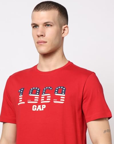 Men's Logo Print Slim Fit Crew Neck T-Shirt, Red, L