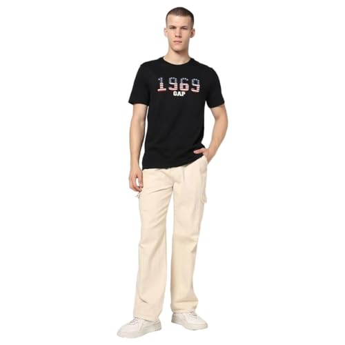 Men's Logo Print Crew Neck Slim T-Shirt, Black, XL