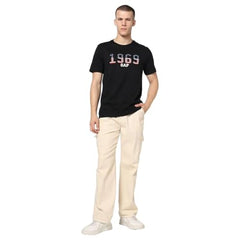 Men's Logo Print Crew Neck Slim T-Shirt, Black, XL
