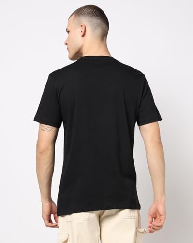 Men's Logo Print Crew Neck Slim T-Shirt, Black, XL
