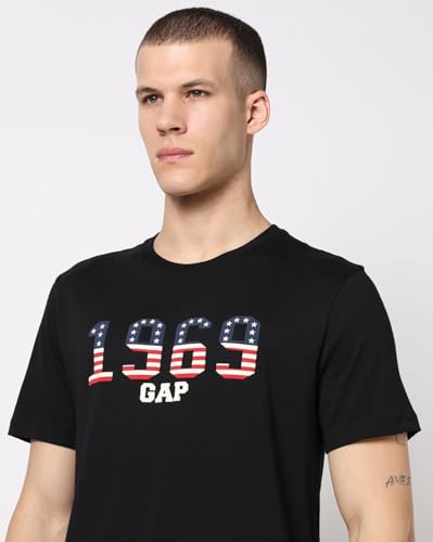 Men's Logo Print Crew Neck Slim T-Shirt, Black, XL