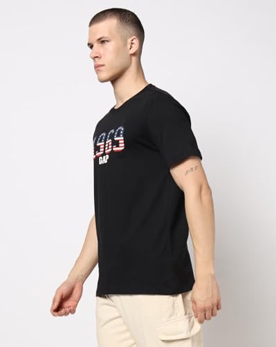 Men's Logo Print Crew Neck Slim T-Shirt, Black, XL