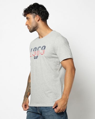 Men's Logo Print Slim Fit Crew Neck T-Shirt, Grey, S