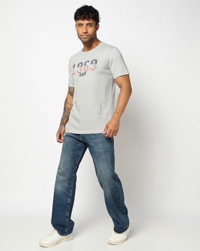 Men's Logo Print Slim Fit Crew Neck T-Shirt, Grey, S