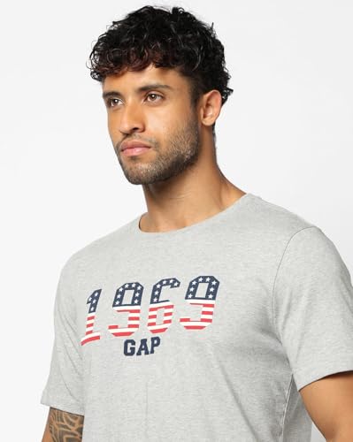 Men's Logo Print Slim Fit Crew Neck T-Shirt, Grey, S