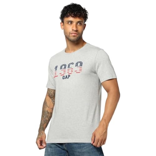 Men's Logo Print Slim Fit Crew Neck T-Shirt, Grey, S