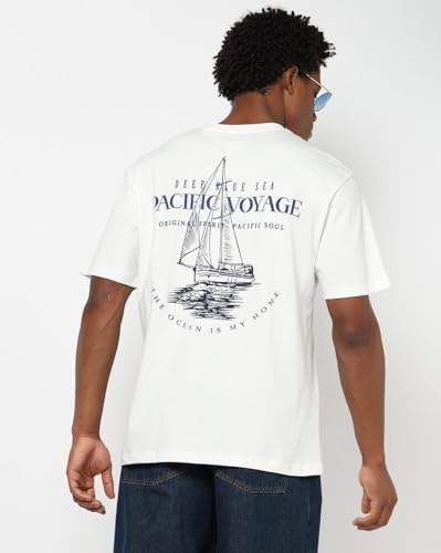 Mens Regular Nautical Relaxed Fit T-Shirts, Off White, L