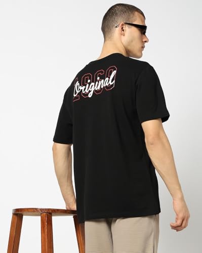 Men's Printed Crew Neck Half Sleeves T-Shirt, Black, S