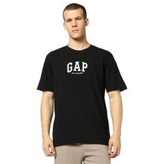 Men's Printed Crew Neck Half Sleeves T-Shirt, Black, S