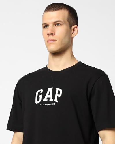 Men's Printed Crew Neck Half Sleeves T-Shirt, Black, S