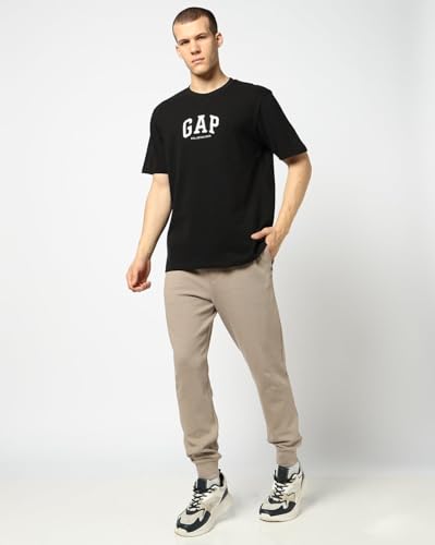 Men's Printed Crew Neck Half Sleeves T-Shirt, Black, S