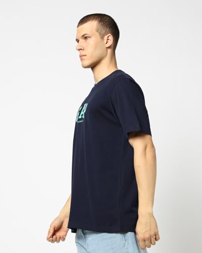 Men's Printed Crew Neck Half Sleeves Relaxed Fit T-Shirt, Navy, S