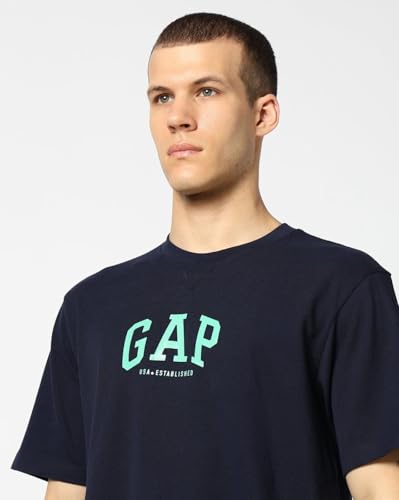 Men's Printed Crew Neck Half Sleeves Relaxed Fit T-Shirt, Navy, S