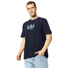 Men's Printed Crew Neck Half Sleeves Relaxed Fit T-Shirt, Navy, S