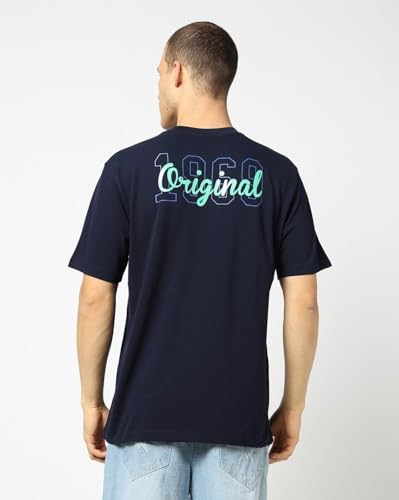 Men's Printed Crew Neck Half Sleeves Relaxed Fit T-Shirt, Navy, S
