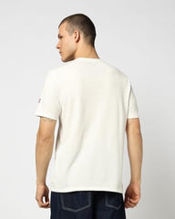Men's Embroidered Slim Half Sleeves Crew Neck T-Shirt, Off White, XXL