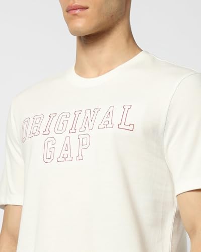 Men's Embroidered Slim Half Sleeves Crew Neck T-Shirt, Off White, XXL