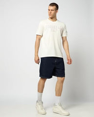 Men's Embroidered Slim Half Sleeves Crew Neck T-Shirt, Off White, XXL