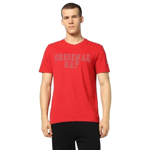 Men's Embroidered Crew Neck Half Sleeves Slim Fit T-Shirt, Red, S