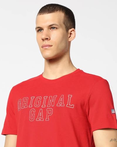 Men's Embroidered Crew Neck Half Sleeves Slim Fit T-Shirt, Red, S