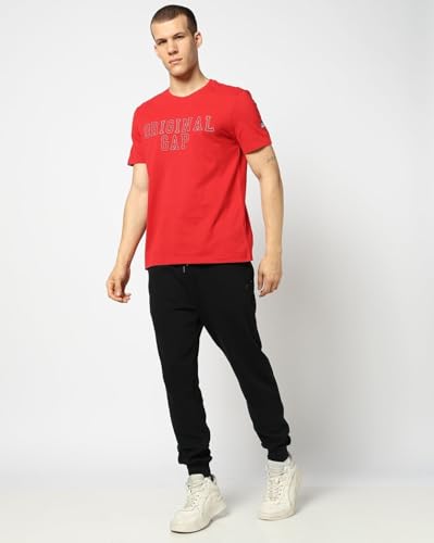 Men's Embroidered Crew Neck Half Sleeves Slim Fit T-Shirt, Red, S