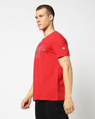Men's Embroidered Crew Neck Half Sleeves Slim Fit T-Shirt, Red, S