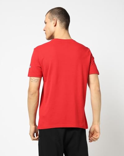 Men's Embroidered Crew Neck Half Sleeves Slim Fit T-Shirt, Red, S
