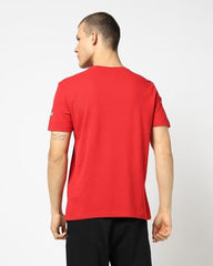 Men's Embroidered Crew Neck Half Sleeves Slim Fit T-Shirt, Red, S