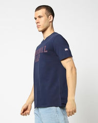 Men's Embroidered Slim Half Sleeves Crew Neck T-Shirt, Navy Blue, S