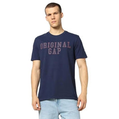 Men's Embroidered Slim Half Sleeves Crew Neck T-Shirt, Navy Blue, S