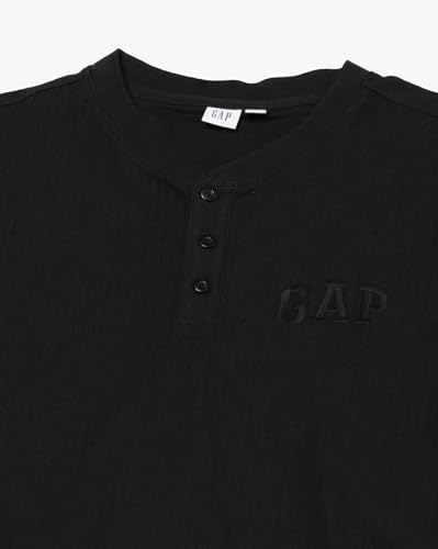 Men Embroidered Slim Fit Henley Polo T-Shirt, Black, S