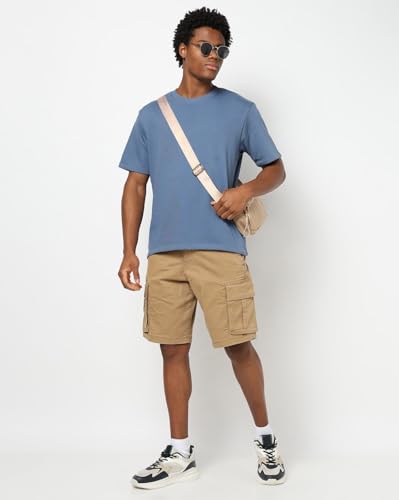 Mens Regular Solid Relaxed Fit T-Shirts, Blue, L