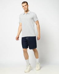 Men's Vertical Stripes Slim Fit Polo Neck T-Shirt, Blue, L