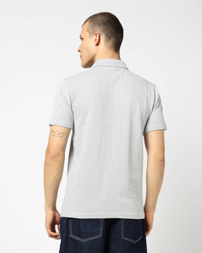 Men's Vertical Stripes Slim Fit Polo Neck T-Shirt, Blue, L