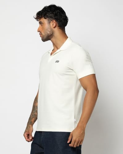 Men's Textured Slim Fit Polo Neck T-Shirt, Off White, S