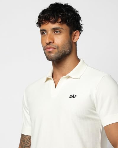 Men's Textured Slim Fit Polo Neck T-Shirt, Off White, S