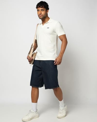 Men's Textured Slim Fit Polo Neck T-Shirt, Off White, S