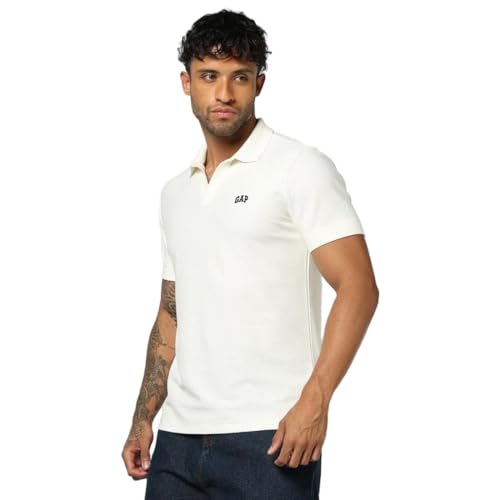 Men's Textured Slim Fit Polo Neck T-Shirt, Off White, S