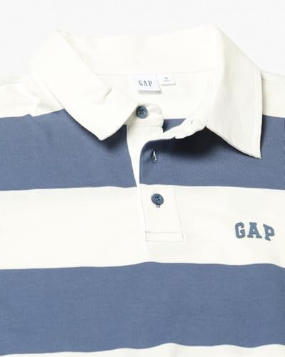 Men's Horizontal Stripes Relaxed Polo Neck T-Shirt, Blue, L