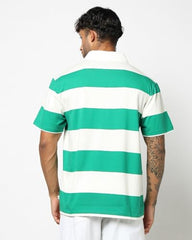 Men's Horizontal Stripes Relaxed Fit Polo Neck T-Shirt, Green, L