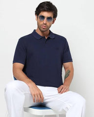 Men's Logo Print Slim Fit Polo Neck T-Shirt, Navy Blue, XXL