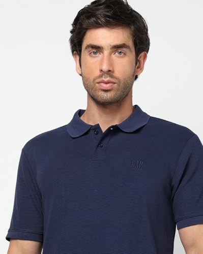 Men's Logo Print Slim Fit Polo Neck T-Shirt, Navy Blue, XXL