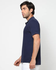 Men's Logo Print Slim Fit Polo Neck T-Shirt, Navy Blue, XXL