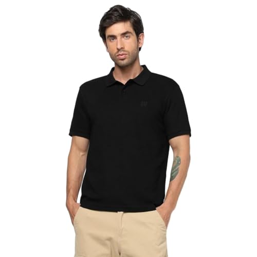 Men's Logo Print Slim Fit Polo Neck T-Shirt, Black, L