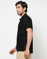 Men's Logo Print Slim Fit Polo Neck T-Shirt, Black, L