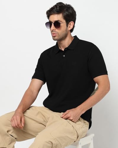 Men's Logo Print Slim Fit Polo Neck T-Shirt, Black, L