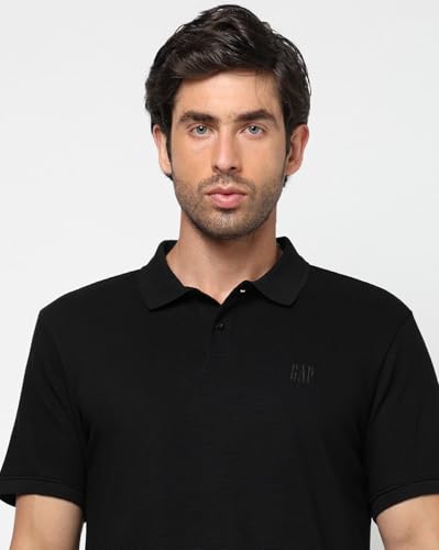 Men's Logo Print Slim Fit Polo Neck T-Shirt, Black, L
