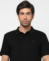 Men's Logo Print Slim Fit Polo Neck T-Shirt, Black, L